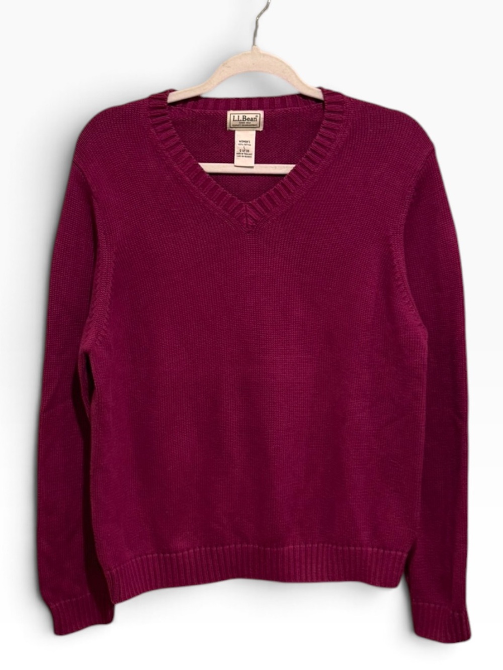 L.L.Bean Berry Cotton V-Neck Sweater Women's Large